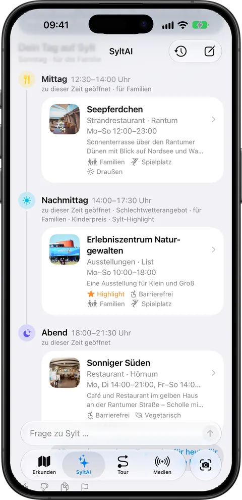 SyltAI plant einen Tag mit Kindern: Mittag, Nachmittag, Abend